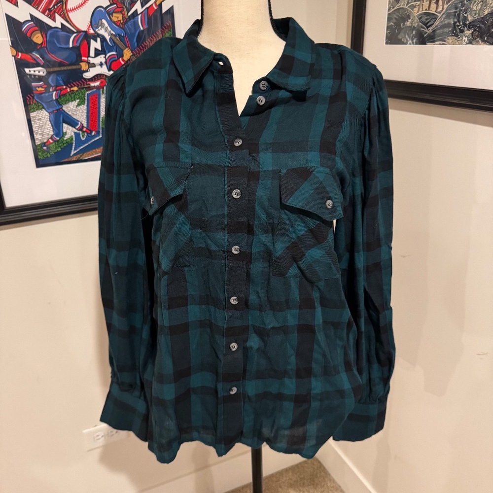 Sanctuary Clothing Womens Boyfriend Green Button Up Shirt - Size L